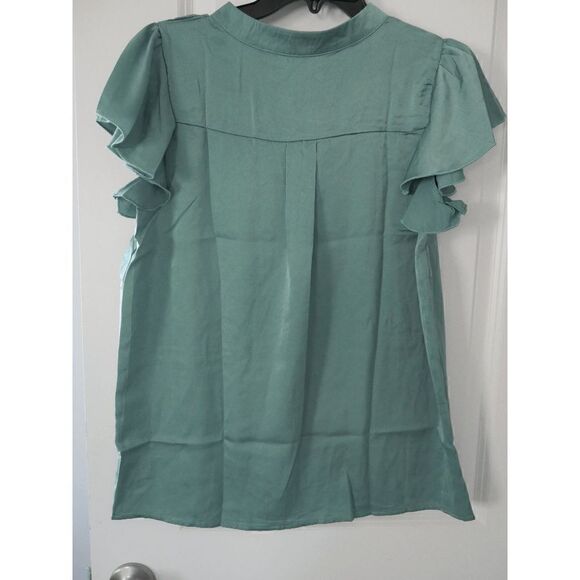 Lucklisa Turquoise Flutter-Sleeve V-Neck Top M #1643-A6 - Picture 3 of 7